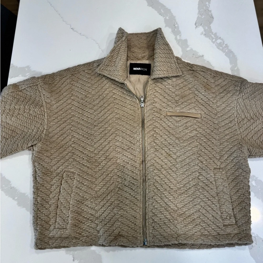 Textured Fashion Nova Zip-Up Sweater - Brown